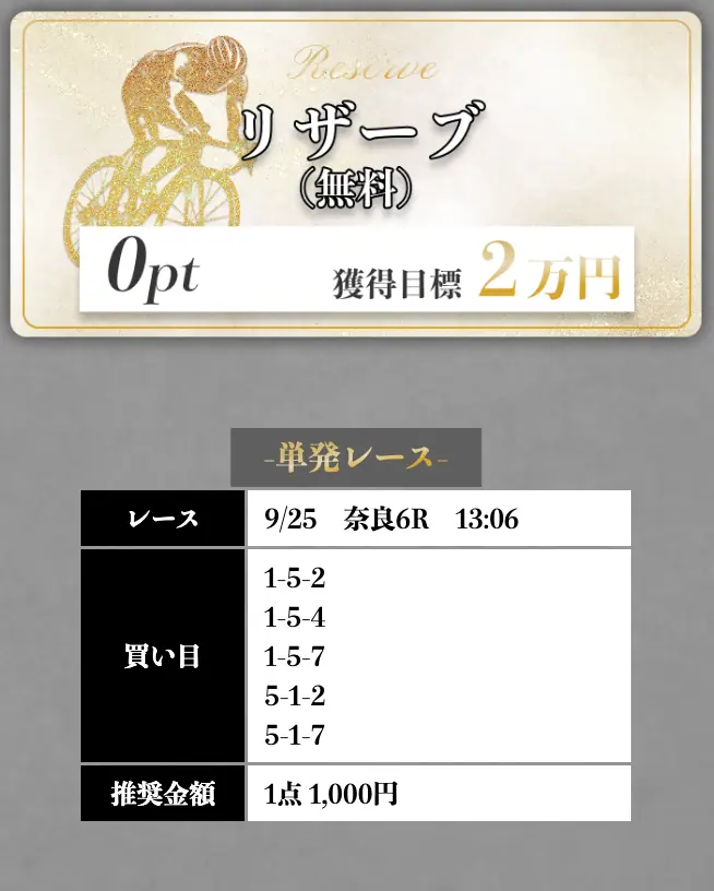 競輪メゾン 9月25日 リザーブ 当たり