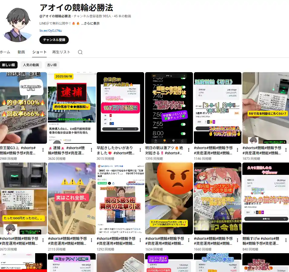 競輪インフルエンサー「競輪アオイ」のYouTube