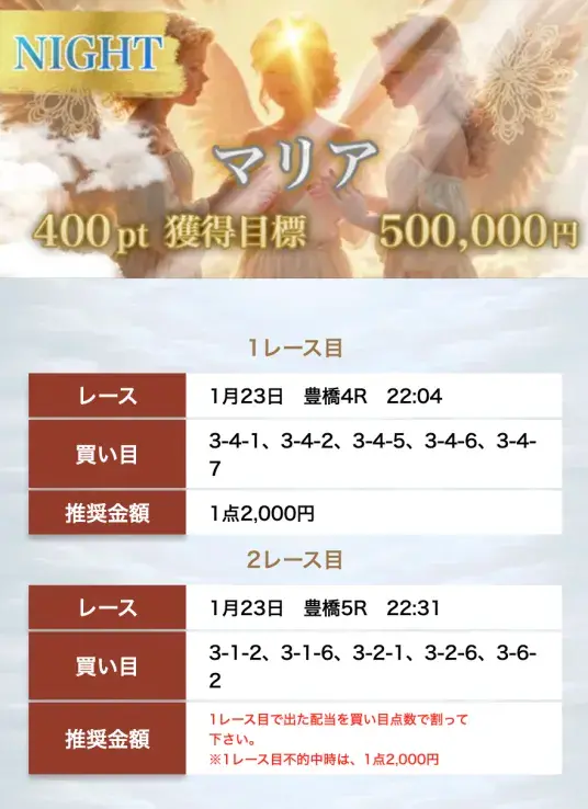 競輪ヘブン無料予想1月23日「マリア」当たり