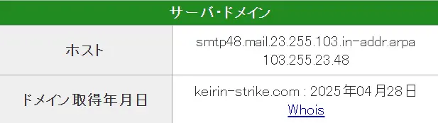 競輪予想サイト「競輪ストライク」のドメイン取得日